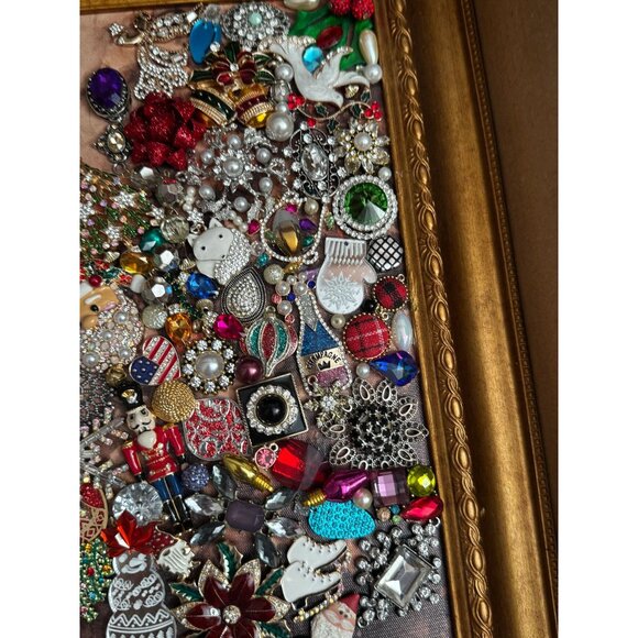 Girl Decorating Christmas Tree Vintage Jewelry Art Framed Picture by Betty - Picture 4 of 9